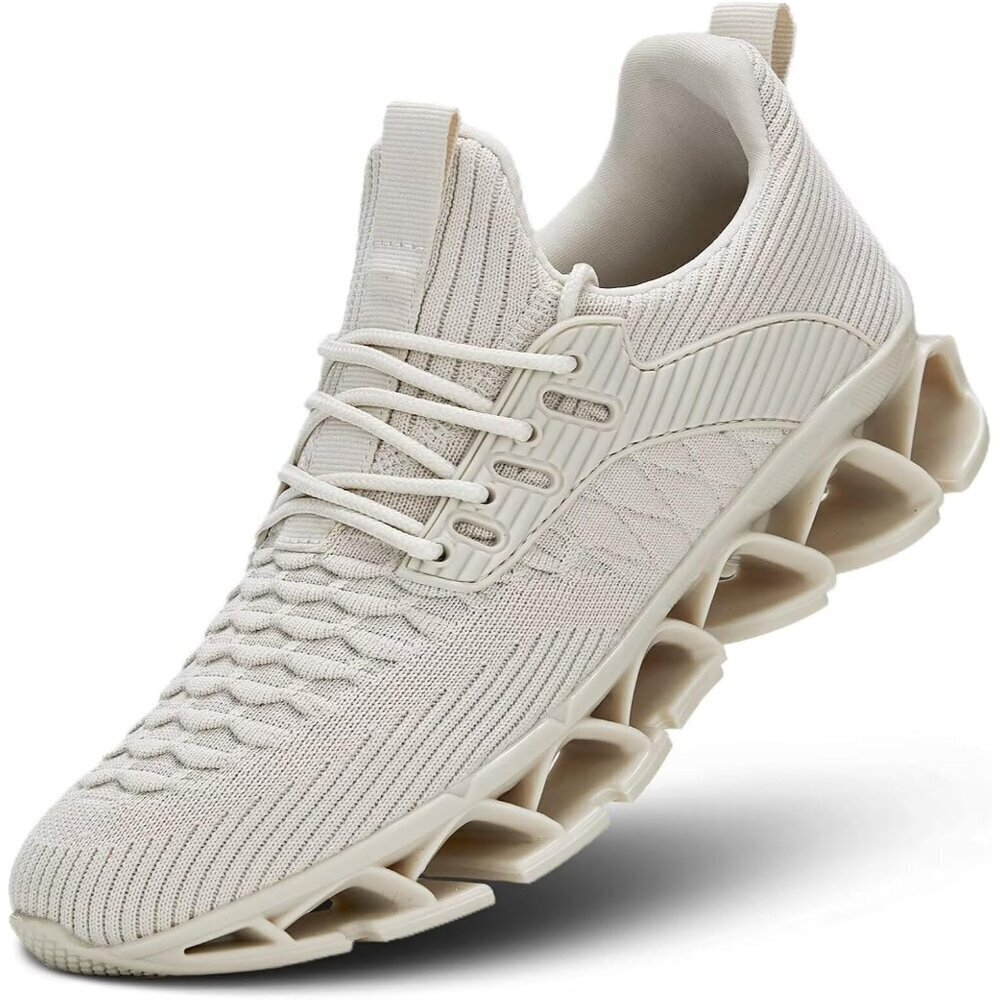 Women's Beige Slip-On Walking Running Shoes Blade Sneakers Non-Slip Comfort